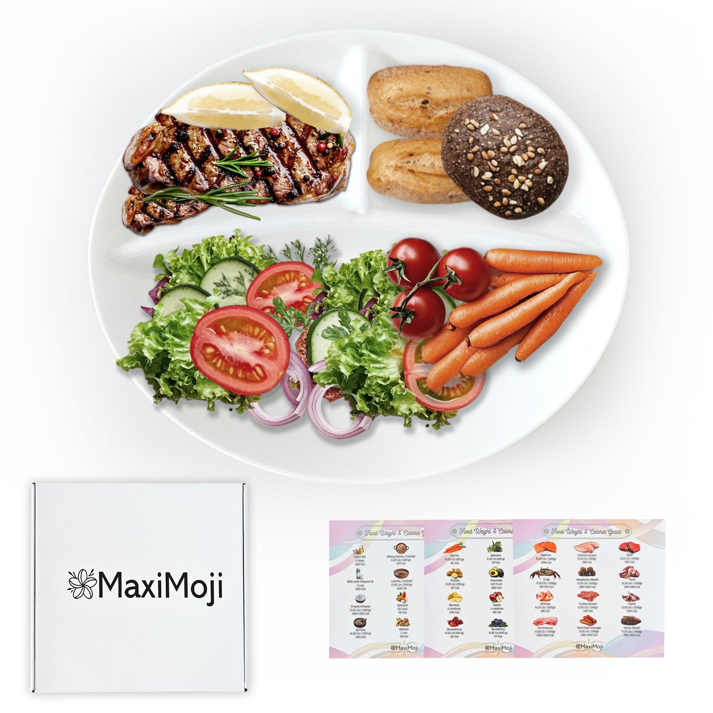 MaxiMoji Portion Control and divided plate for Adults, Ideal for Bariatric and Diabetic Diets