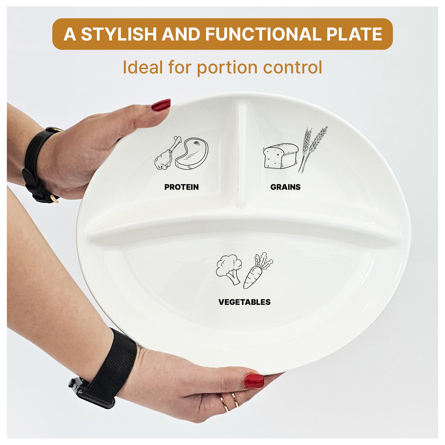 MaxiMoji Portion Control and divided plate for Adults, Ideal for Bariatric and Diabetic Diets