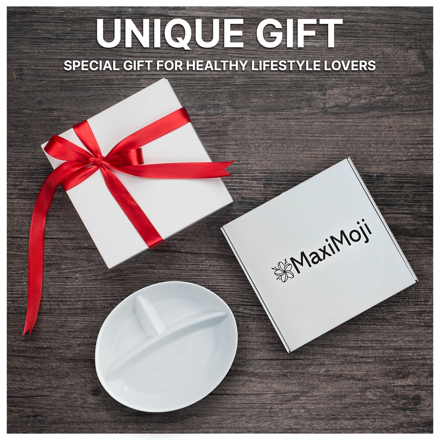 MaxiMoji Portion Control and divided plate for Adults, Ideal for Bariatric and Diabetic Diets