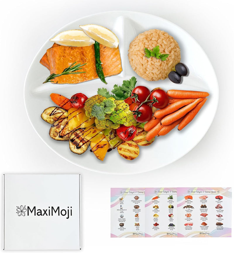 Portion Control Plate for Adults, Divided Plate for Weight loss, Ideal for Bariatric and Diabetic and Healthy Diets, Durable and Easy to Clean-porcelain